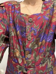 Vintage Floral Jumpsuit Womens S L Fashions Red Purple Whimsigoth 80s 90s