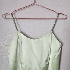 JESSICA MCCLINTOCK 90s Y2K Satin Slip Dress Mint Green Rhinestone McBling 5/6