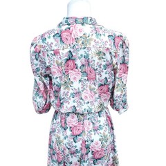 Vintage Shirt Dress Floral Cottage Grandma Romantic Pink Green Belted Fits XS/S