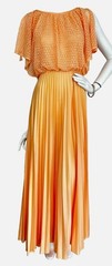 70s JC Penney Cottage Core Maxi Dress Size Small Peach Prairie Ruffle Pleat Lace