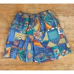 Vintage Abstract Shorts Geometric Print Pull On Beach Shorts Wide Leg Size MP