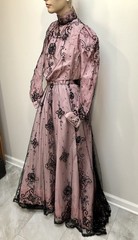 ANTIQUE VICTORIAN Early 1900s GIBSON GIRL PINK+Black JET SEQUIN BEADED 3Pc GOWN