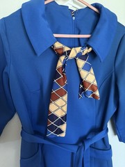 Vintage 1970s Toni Todd Women’s Dress Blue Collar Geometric Scarf Retro Size 8