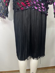 Vtg Matti Of Lynne By Pina LoVoi? Geometric Velvet Fringe Flapper Party Dress ML