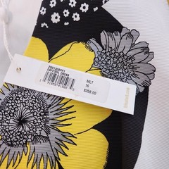 Trina Turk White Black Yellow Gray Floral V-Neck Zip A-Line Knee Dress 16