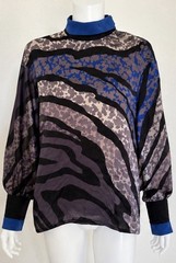 Vintage ESCADA By SRB Silk Blouse Size 42 Made In Western Germany Blue Zebra
