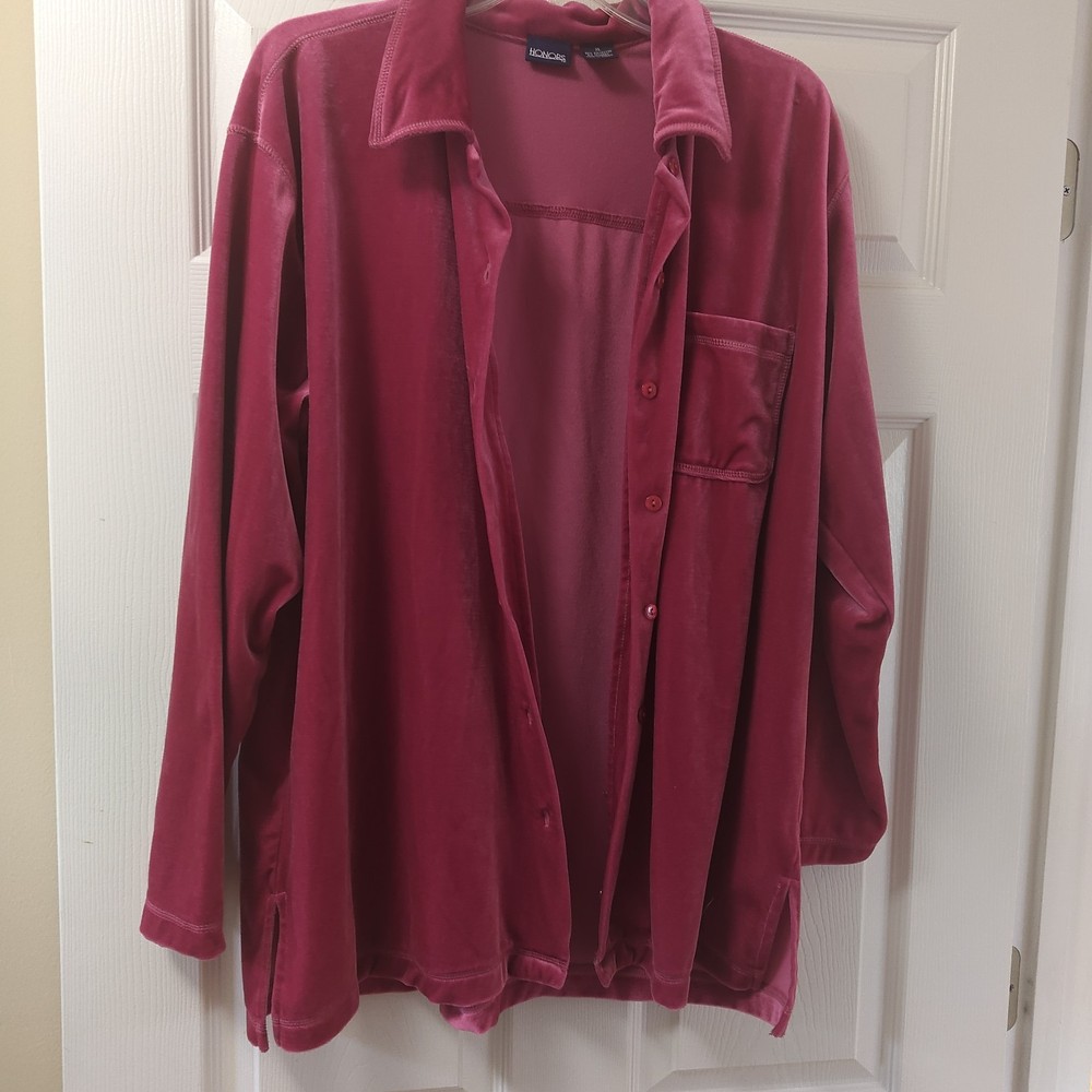 Vintage Y2K Honors Button Down Pink Velvet Shirt/ Cover Up Size XL