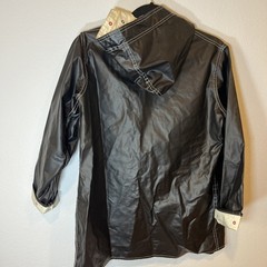 VTG 70s Items International Vinyl Raincoat S Hood Mod Black Slicker Jacket Snaps