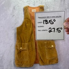 Junior House Women Vest M Tan Corduroy Vintage 70s Open Front Flap Pockets