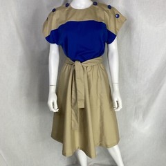 Vintage “Toni Todd” 60s 70s MOD color block knee length dress size 8 blue khaki