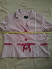 Vintage Bow Cottagecore Feminine Twee Pink Striped Jacket Women’s Size 16 -DP19