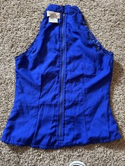 Vintage Laurence Kazar Blue Silk Hand Sequined Halter Top Sz Small 90’s Retro