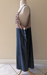 Teddi Vintage 90s Overalls Jumper Blue Denim Red Plaid Bird Maxi Dress PL