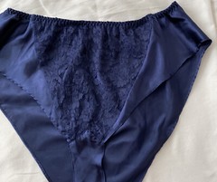 VINTAGE VICTORIA SECRET Hipster Boxer Pettipants Medium Navy Blue w/ Lace