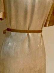 Rare 1930s Tea-Dyed Silk Hostess Gown with Original Floral Appliqué Details-30DB