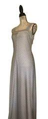 VTG 70s Strait Lane 2 Pc Disco Polyester Maxi Dress & Jacket Silver White Sz 8
