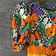 Vintage Leslie Lucks Maxi Dress Size 8 Floral Puff Shoulder Made In USA