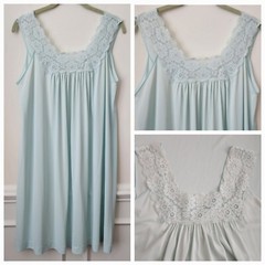 Vintage LORRAINE Light Aqua Blue Nylon Lace Accent Intimate Nightgown S