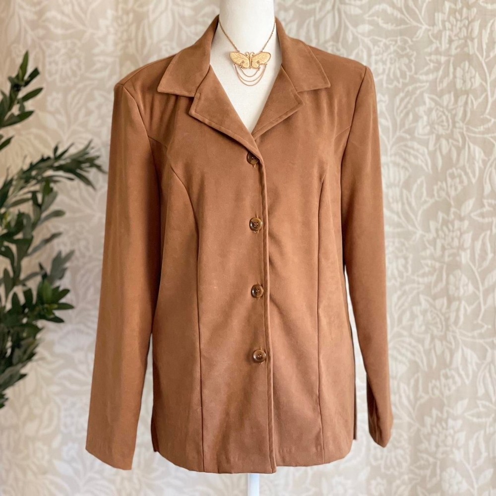 Vintage 90s Briggs New York Tan Faux Suede Blazer Jacket Lightweight Size 10