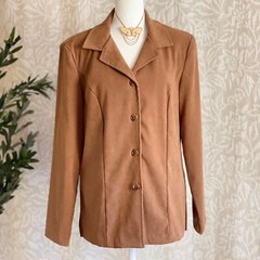 Vintage 90s Briggs New York Tan Faux Suede Blazer Jacket Lightweight Size 10