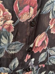 Vintage Nostalgia Dress Black Floral L Long Sleeve Button Ruffled Semi-Sheer