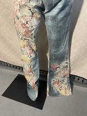 Vtg 1990s Tark’1 Women’s Pants Denim S/M 30in Waist Floral Print Flare Bareback
