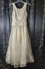 Vintage Speed Fashion 1980s Dress Formal Cream Metallic Gold Floral Size 5/6