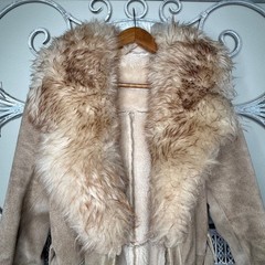 Vintage 1950s-1960s Tan Suede Leather Trench Coat Fur Collar Cuffs No Tags Sz S
