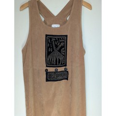 Nina Piccalino Vintage Faux Suede Giraffe Embroidered Jumper Dress Tan Size 10