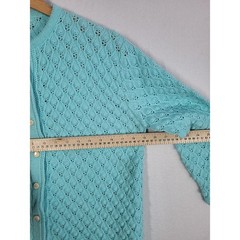 Vintage 60s Aqua Popcorn Bobble Knit Cardigan Sweater M Coquette Cottage