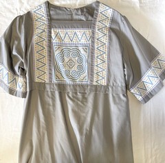 Vintage 70’s Handmade Shift Dress 34″ Bust Panama Mola Designs, Gray Cotton, EUC
