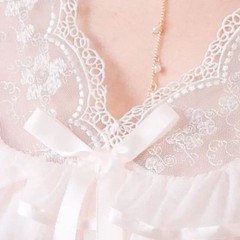 E9 Vintage Sheer Ruffle Nightgown Lace Trim Midi Dress Soft Pink Romantic