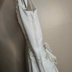 Moda Bella Vintage Off White Embroidered Gold Wedding Dress Gown with Train