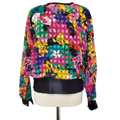 Vintage 80s Rainbow Color block Blouse Teddi Shirt Size Large Metallic Sparkly