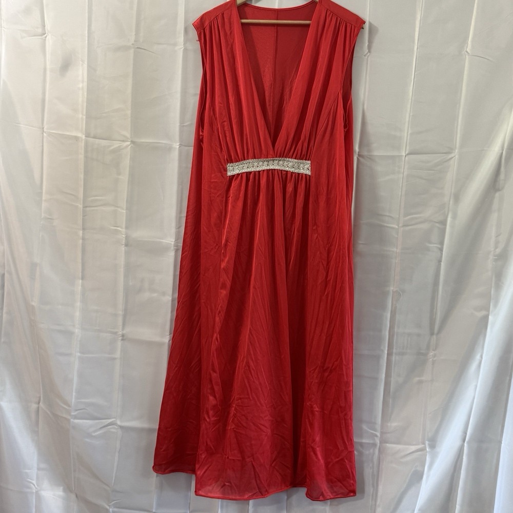 Vintage Red Nightgown Lingerie 3X Long Sexy Classic USA Empire Satin
