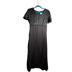 Vintage 90s Y2K Another Thyme Floral Satin Black Dress Whimsigoth Large/XL