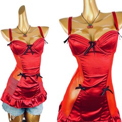 Vintage VTG red coquette bustier corset slip dress