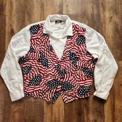 W@W! Tapestry XL Long Sleeve Button Down Shirt American Flag Vintage