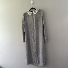 Vintage Lady Carol Shift Dress Lace Collar Black White Chevron Pleated Sheer