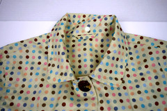 Vintage Raincoat Size S 90s Beige Polka Dots Hooded Lightweight Pleated Button