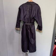 Luba Paris Vintage Purple Trench Coat Contrast Stitch Grommet Belted Size 11/12