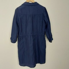 Julie Brown Vintage Size 8 Blue Button Drawstring Waist Linen Blend Shirt Dress