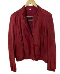 VTG Jeffrey Bank Raspberry Red Suede Moto Bomber Blouson Jacket Pleats Sz 10