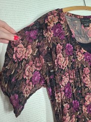 Vtg 90s Black Rose Floral Dress Nostalgia L Rayon Crinkle Crepe Goth Craft Boho