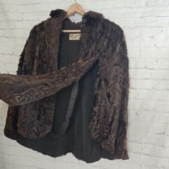 Vintage 1950s Persian Lamb Fur Cape | Brown Karakul Fur | Old Hollywood