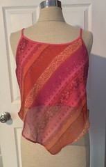 Vintage 1990s Y2K Handkerchief Hem Crop Top Psychedelic Neon Sheer Chiffon Bratz