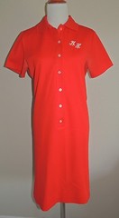 VINTAGE 60s SERBIN WOMEN’S RED POLYESTERDOUBLE KNIT 7 BUTTON DRESS