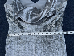 1990s LILLIE RUBIN Column Dress Gown Open Back Gray Silver Velvet Metallic Small