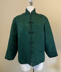 Vintage Plum Blossoms Satin Silk Jacket Quilted Emerald Green Womens