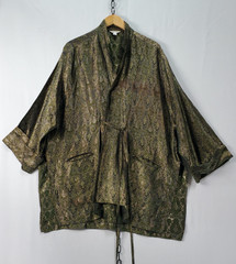 VTG 90s Lorain Croft Green Silk Paisley Jaquard Kimono Style Smoking Jacket